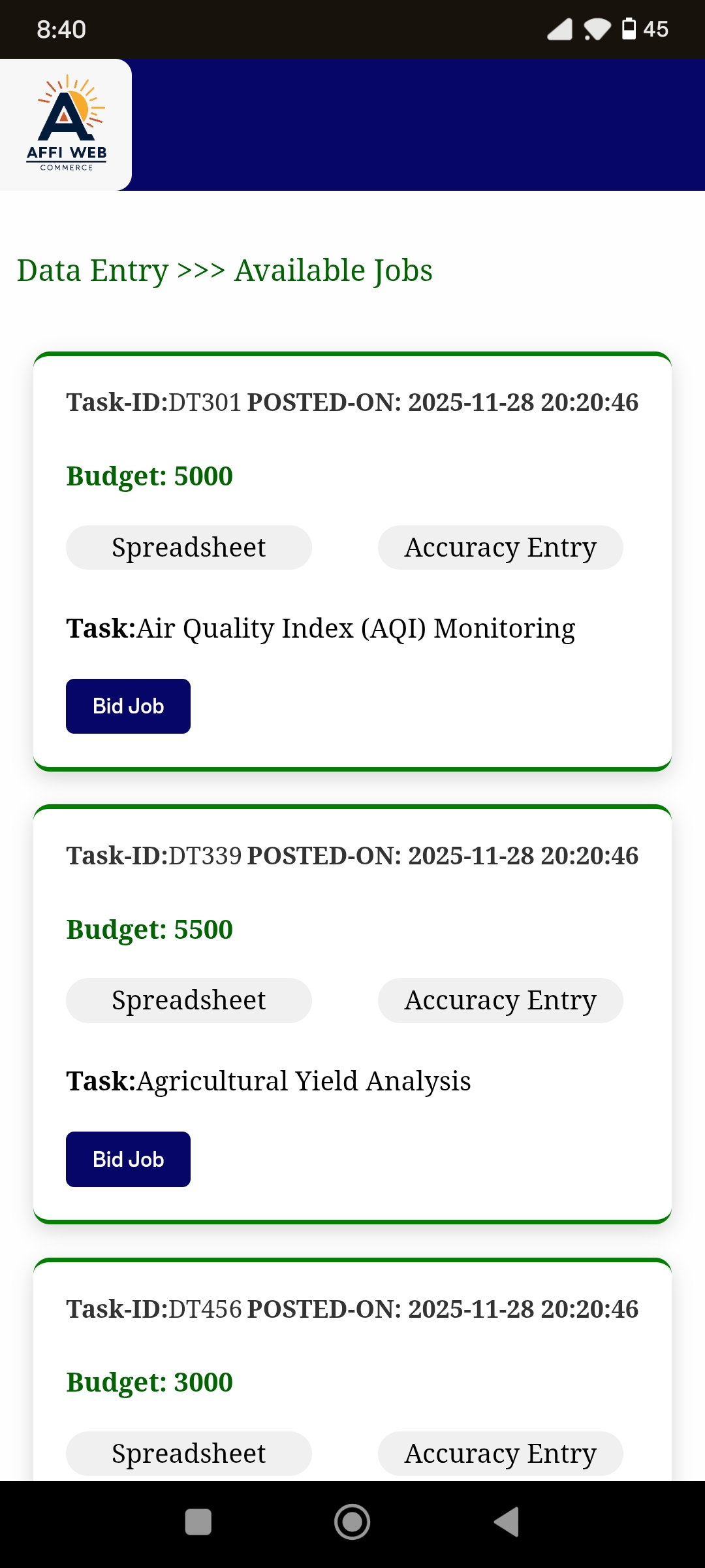 Data entry task